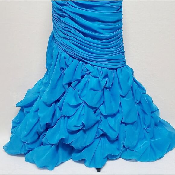 JOLI Prom Blues Ruched Sequin Beaded Bubble Hem Strapless Formal Maxi Dress 12 - Picture 8 of 16